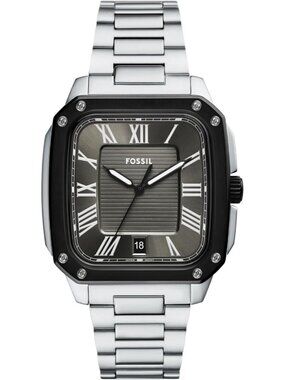 Men's Silver/Black Crosby Three-Hand Date Stainless Steel Bracelet Wrist Watch
